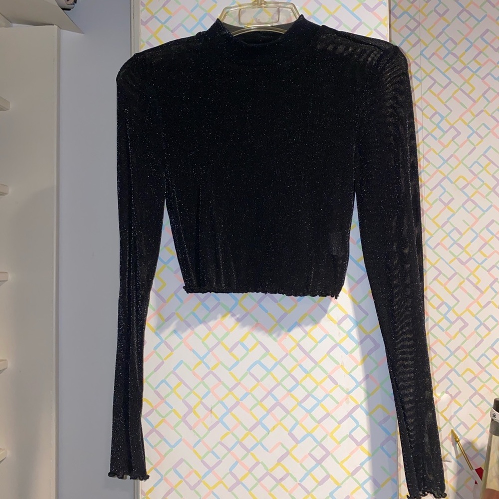 🌟 Sparkly Black Mesh Top ✨ - Picture 2 of 4